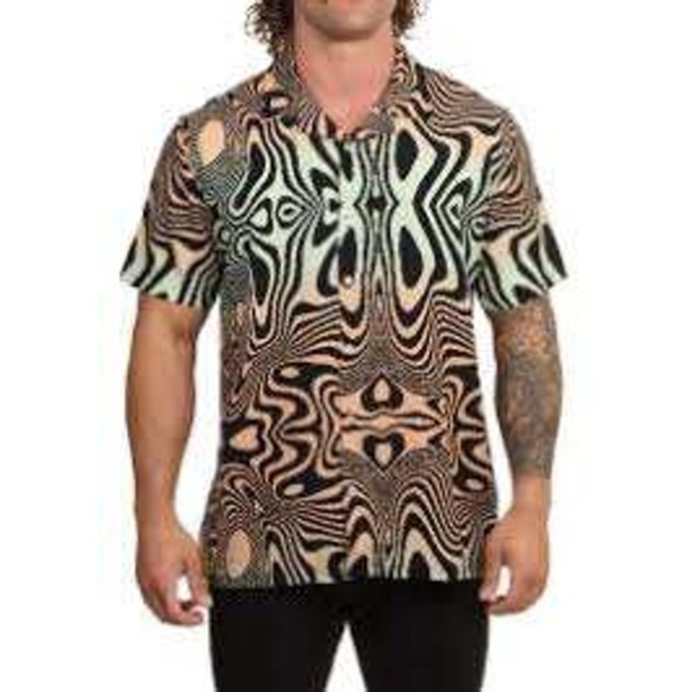 Volcom UK Mens Short Sleeve Button Up Shirt Abstract Swirl Print Size‎ M Grunge